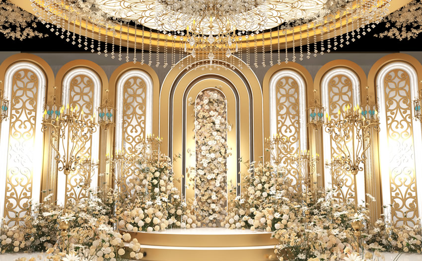 且末香槟色调婚礼堂效果展示